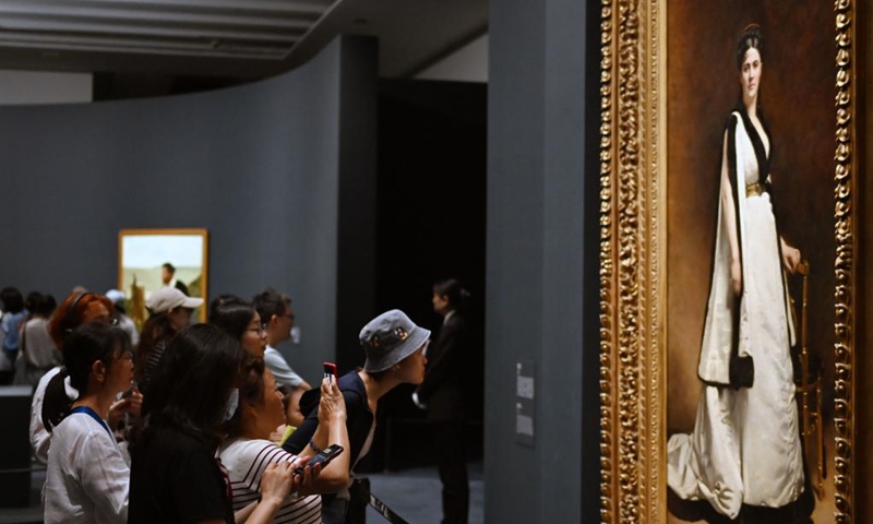 People visit the exhibition of Paths to Modernity: Masterpieces from the Musee d'Orsay, Paris at the Museum of Art Pudong in east China's Shanghai, Aug. 20, 2025. Opened here on June 19, the exhibition gathers over 100 masterpieces from the 1840s to the early 20th century, encompassing nearly all major artistic movements represented in the Musee d'Orsay's collections. Photo: Xinhua