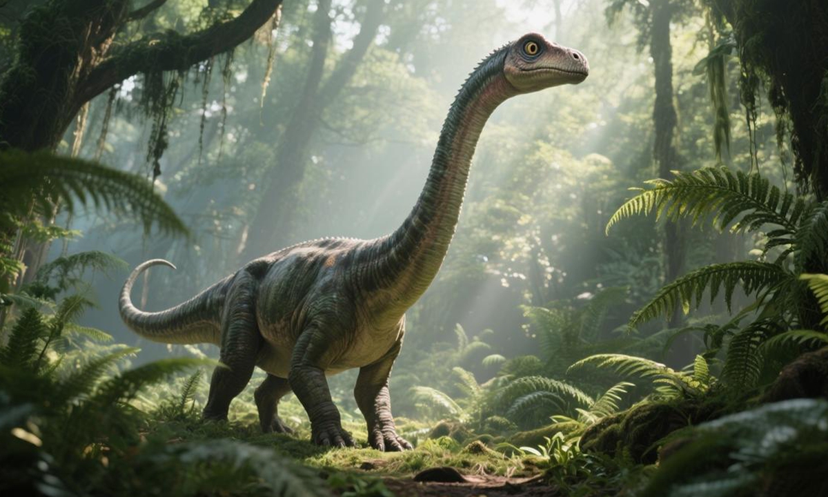 A restoration image of the Huashanosaurus qini dinosaur Photo: Xinhua News Agency