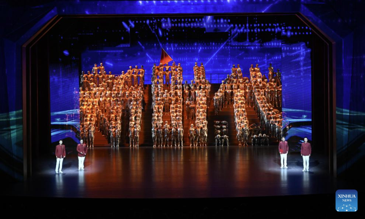 A gala entitled Beautiful Xinjiang is held to mark the 70th founding anniversary of Xinjiang Uygur Autonomous Region in Urumqi, the regional capital, Sept. 24, 2025. (Xinhua/Shen Hong)