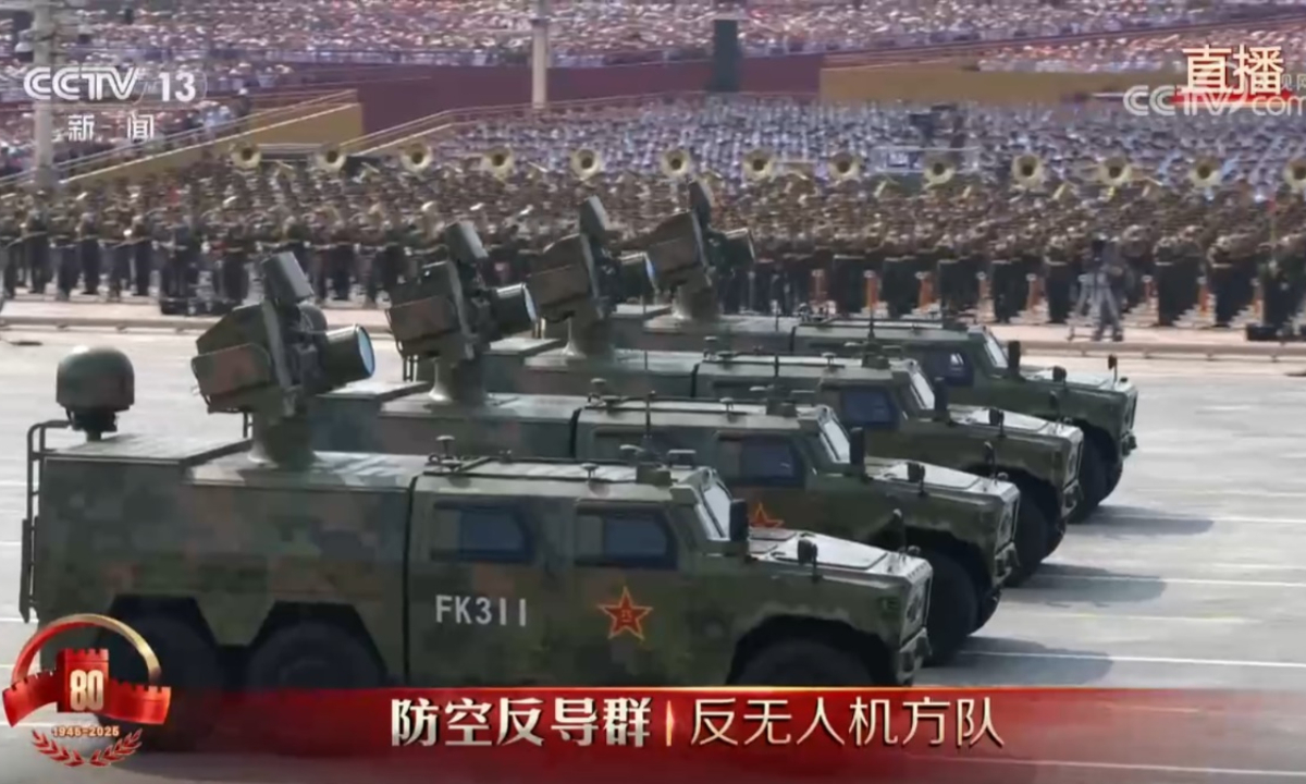 Anti-drone laser weapon is reviewed at China's V-Day military parade on September 3, 2025. Photo: Screenshot from CCTV News