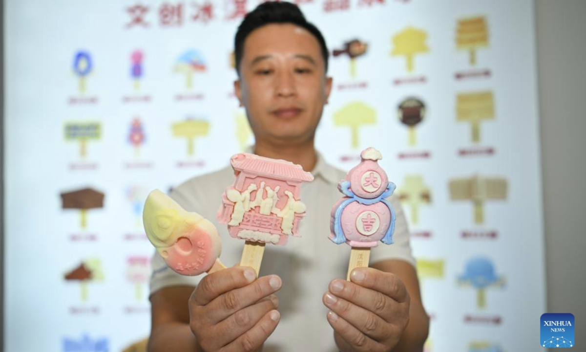 An exhibitor displays ice cream products at the Ice Cream China 2025 in north China's Tianjin Municipality, Sept. 24, 2025. The three-day Ice Cream China 2025 kicked off here on Wednesday, attracting more than 500 companies from home and abroad. (Xinhua/Sun Fanyue)