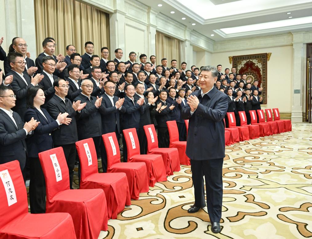 Chinese President Xi Jinping, also general secretary of the Communist Party of China Central Committee and chairman of the Central Military Commission, meets with representatives of cadres who come to work in Xinjiang from other parts of the country in Urumqi, northwest China's Xinjiang Uygur Autonomous Region, Sept. 23, 2025. (Xinhua/Xie Huanchi)