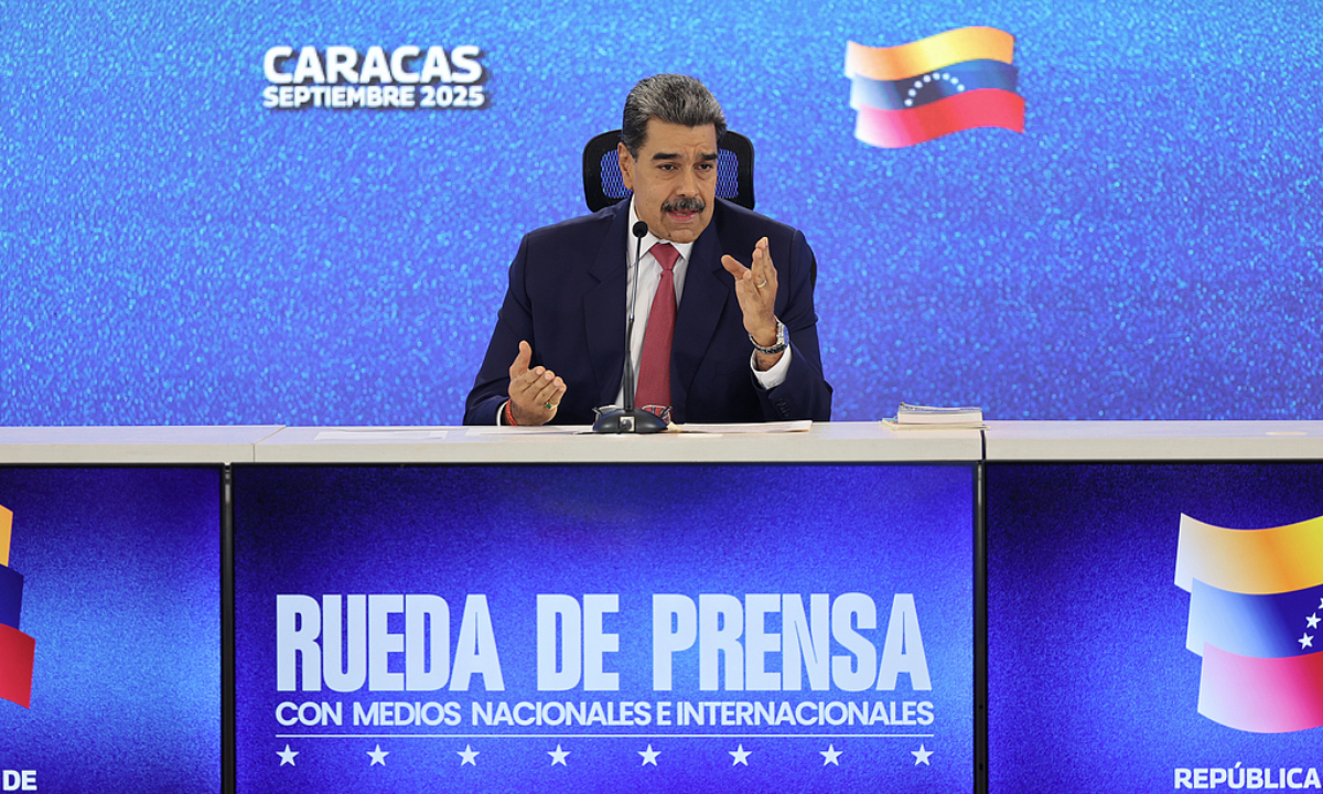Venezuelan President Nicolas Maduro speaks during a press conference in Caracas on September 15, 2025. Photo: VCG