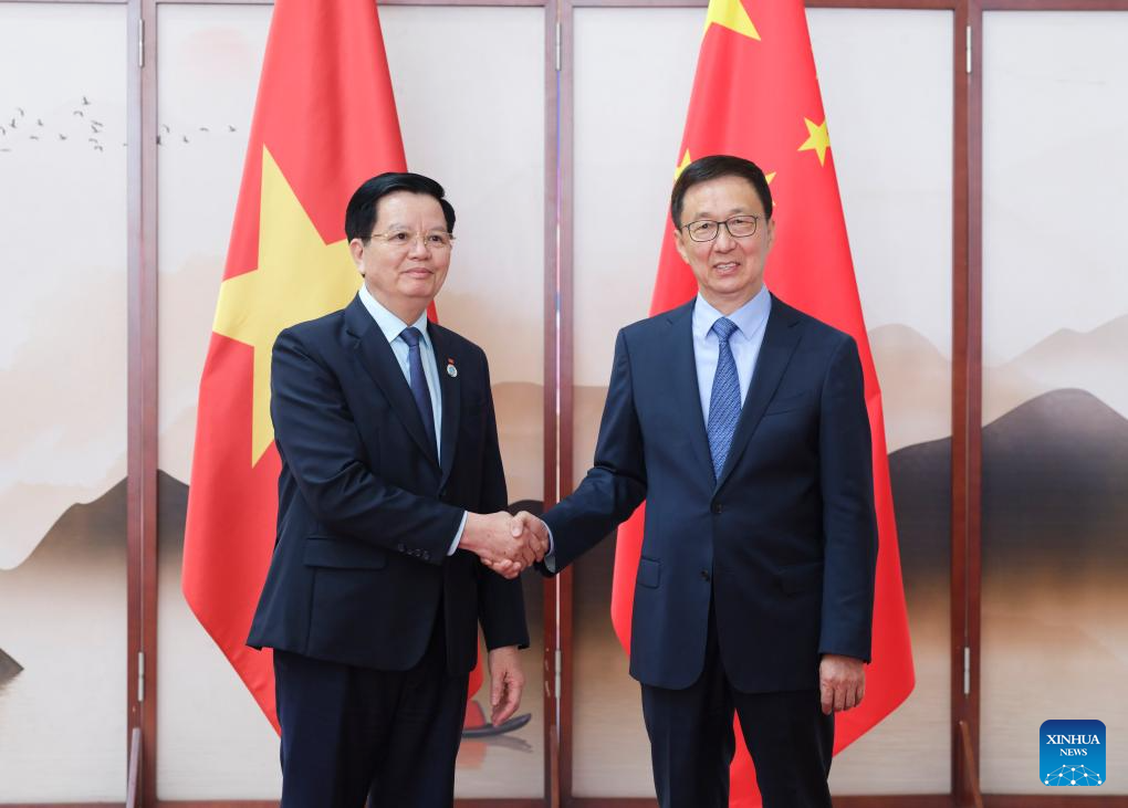 Chinese Vice President Han Zheng meets with Deputy Prime Minister of Vietnam Mai Van Chinh, who is in China to attend the 22nd China-ASEAN Expo and China-ASEAN Business and Investment Summit, in Nanning, south China's Guangxi Zhuang Autonomous Region, Sept. 16, 2025. (Xinhua/Ding Lin)