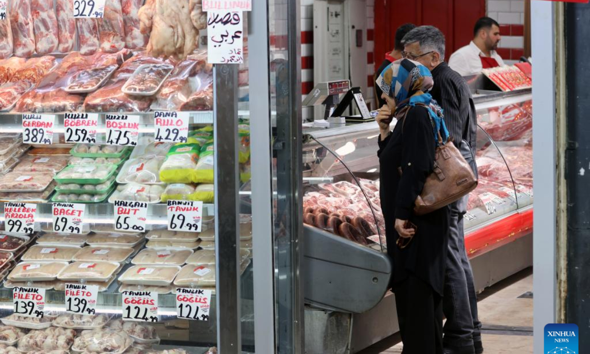 People shop at a local market in Ankara, Türkiye, on Sept. 3, 2025. Türkiye's annual inflation eased to 32.95 percent in August, marking the fifteenth consecutive month of decrease, official data showed Wednesday. (Mustafa Kaya/Handout via Xinhua)