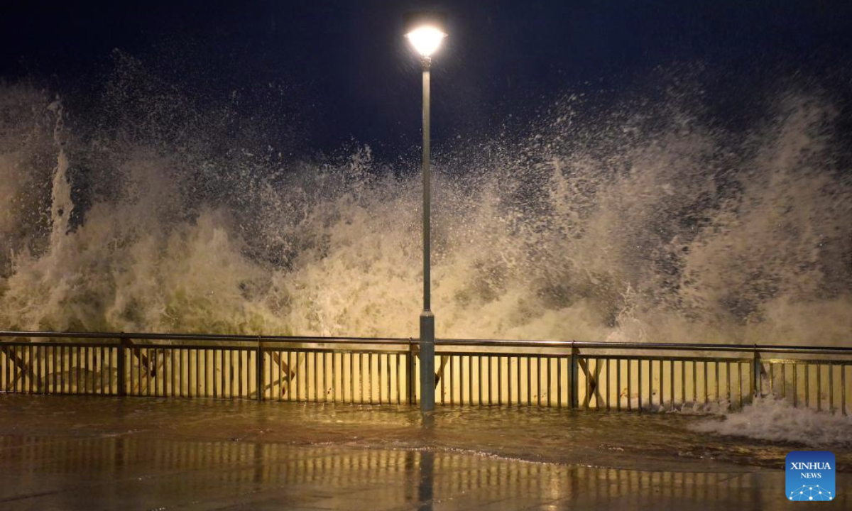 Waves crash against a coast in Hong Kong, south China, Sept. 23, 2025. (Xinhua/Chen Duo)