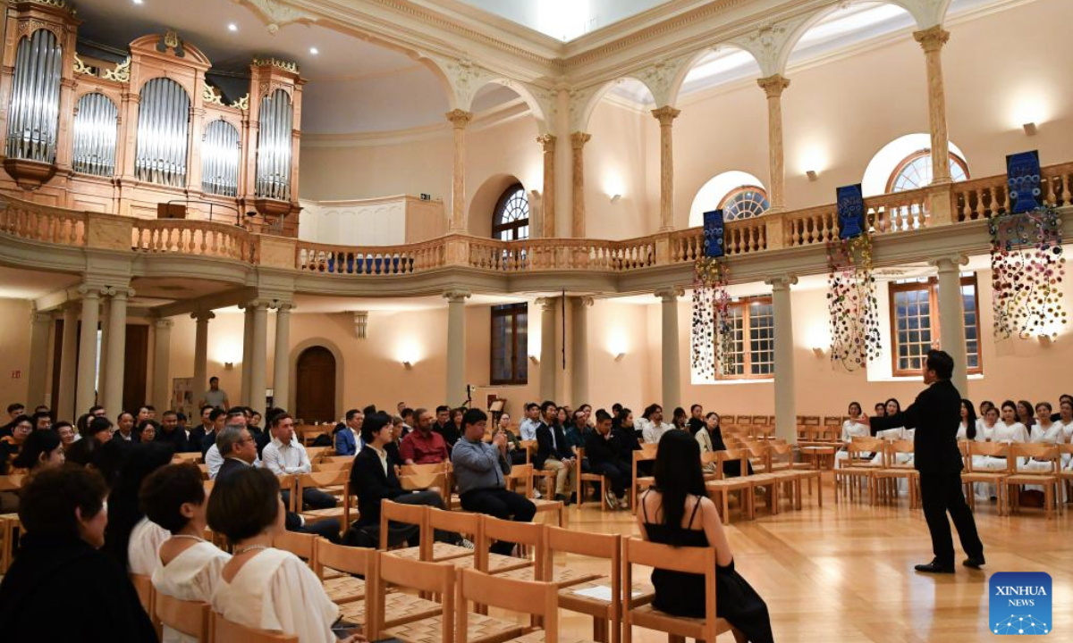 The Voices of Peace concert by choirs from China is staged in Morges, Switzerland, Sept. 17, 2025. The concert enchanted an audience including guests from Switzerland, France, Italy, as well as members of the local Chinese community. (Xinhua/Lian Yi)
