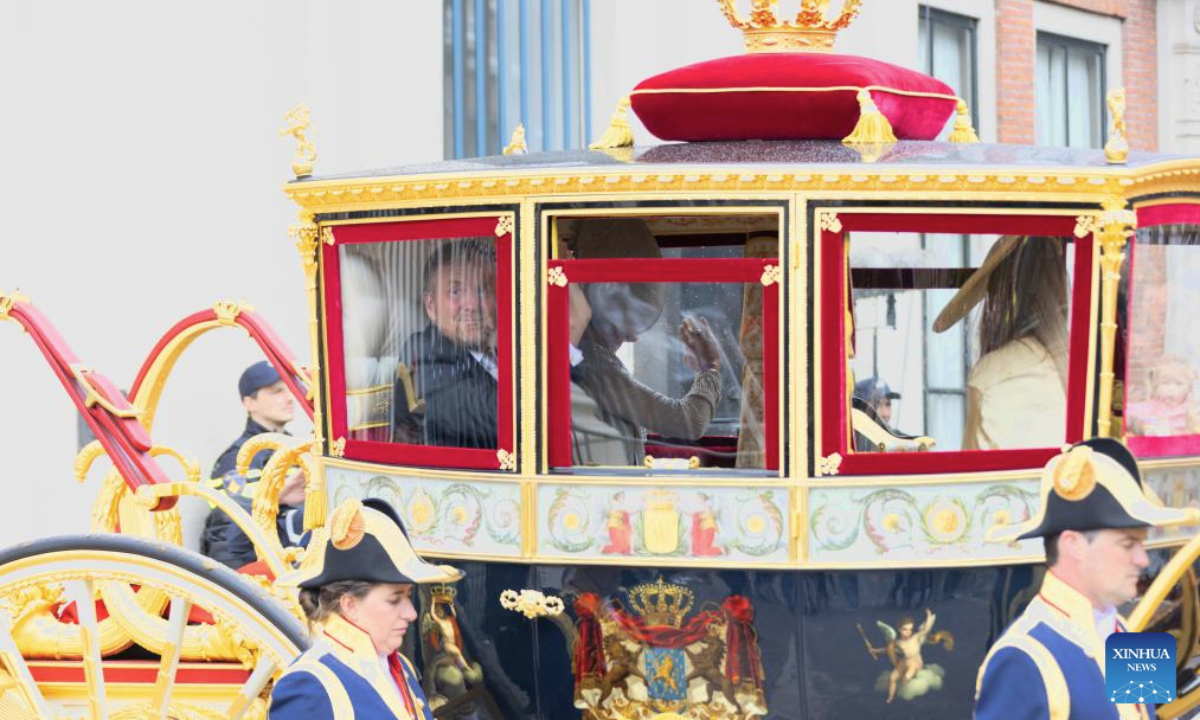 Dutch King Willem-Alexander waves to people in the Glass Coach on Prinsjesdag, or Prince's Day, in The Hague, the Netherlands, Sept. 16, 2025. The third Tuesday of September is the Prince's Day in the Netherlands, which marks the opening of the Dutch parliamentary season, and on this day the reigning monarch outlines the government's plans for the year ahead. (Photo by Sylvia Lederer/Xinhua)