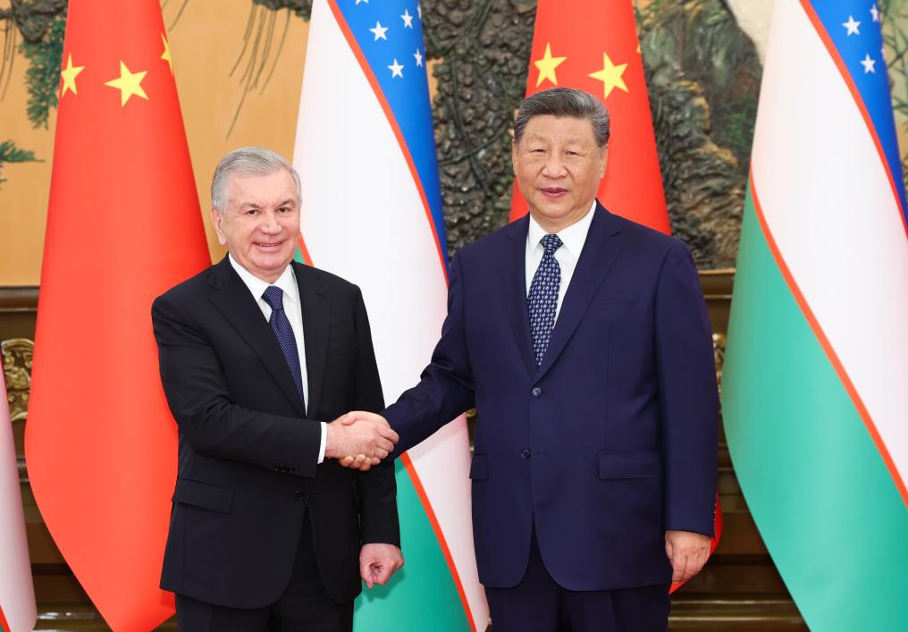 Chinese President Xi Jinping meets with Uzbek President Shavkat Mirziyoyev at the Great Hall of the People in Beijing, capital of China, Sept. 2, 2025. Mirziyoyev is in China for the Shanghai Cooperation Organization Summit 2025, as well as commemorations marking the 80th anniversary of the victory in the Chinese People's War of Resistance against Japanese Aggression and the World Anti-Fascist War. (Xinhua/Huang Jingwen)
