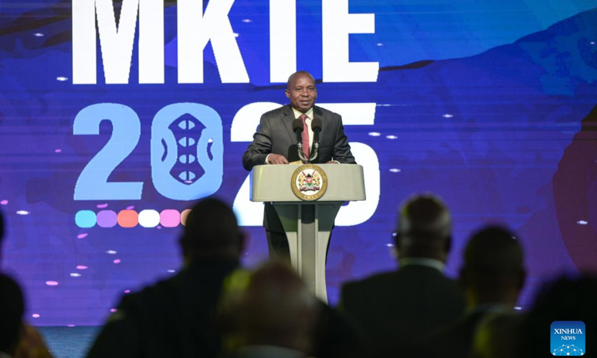 Kenyan Deputy President Kithure Kindiki addresses the 15th edition of the Magical Kenya Travel Expo in Nairobi, Kenya, Oct. 2, 2025. Kenya is hosting the three-day expo, running until Friday, which has attracted 6,500 delegates from 40 countries, including tourism ministers, city mayors, investors, travel enthusiasts, and promoters. (Xinhua/Yang Guang)