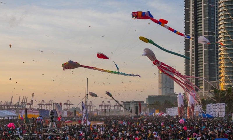 Flying kites are pictured at the Colombo International Kite Festival in Colombo, Sri Lanka, Aug. 24, 2025. (Xinhua)