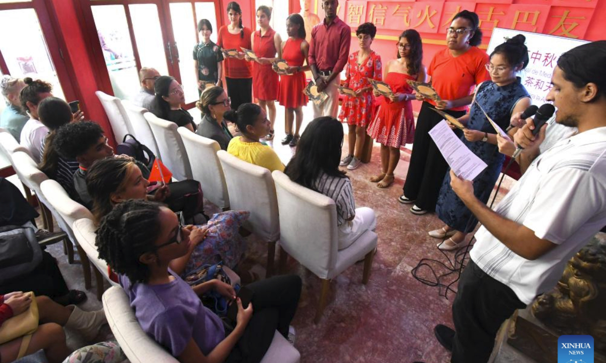 Students from the Confucius Institute at the University of Havana perform during a cultural event Tea for Harmony: Yaji Cultural Salon in Havana, capital of Cuba, Sept. 30, 2025. (Photo by Joaquin Hernandez/Xinhua)