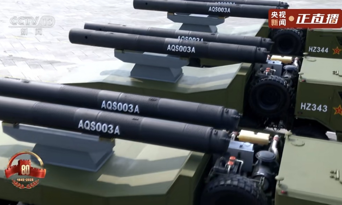 Multiple types of underwater equipment are reviewed at China's V-Day military parade on September 3, 2025. Photo: Screenshot from CCTV News