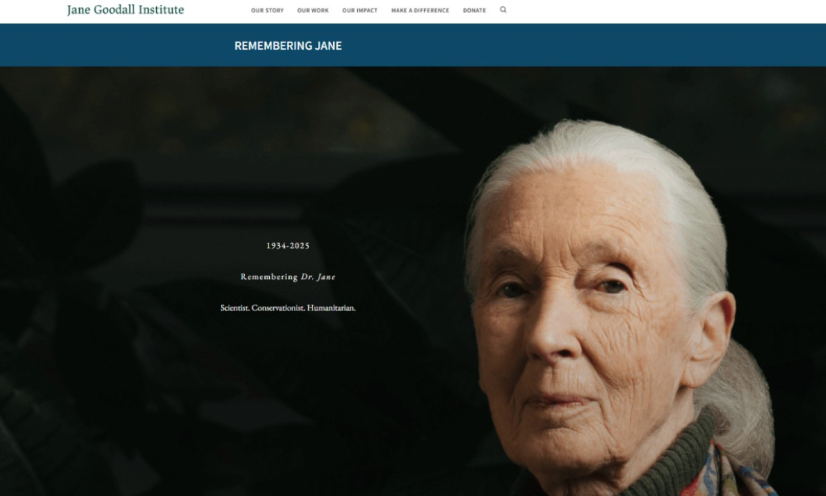Jane Goodall Photo: Screenshot from the Jane Goodall Institute's website