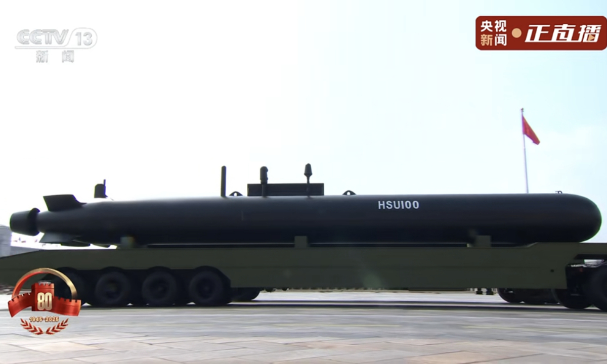 Unmanned underwater vehicle is reviewed at China's V-Day military parade on September 3, 2025. Photo: Screenshot from CCTV News