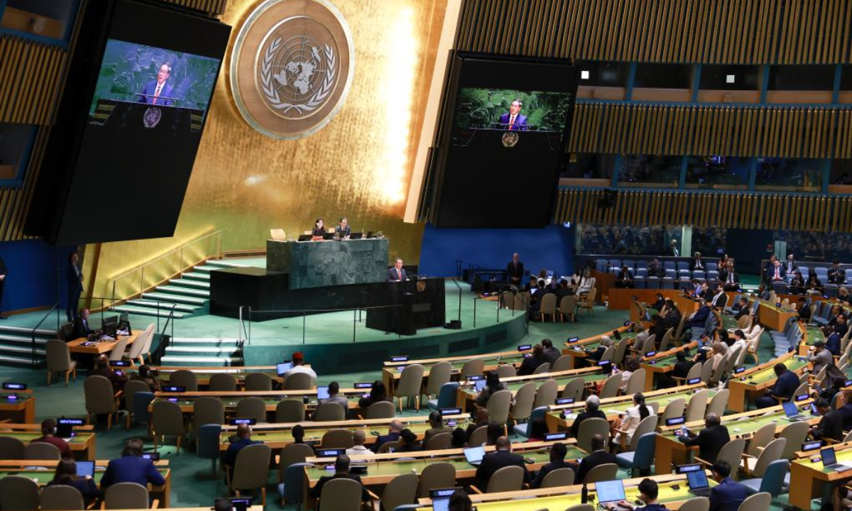 Chinese Premier Li Qiang delivers a speech at the general debate of the 80th session of the UN General Assembly at the UN headquarters in New York, Sept. 26, 2025. (Xinhua/Ding Haitao)