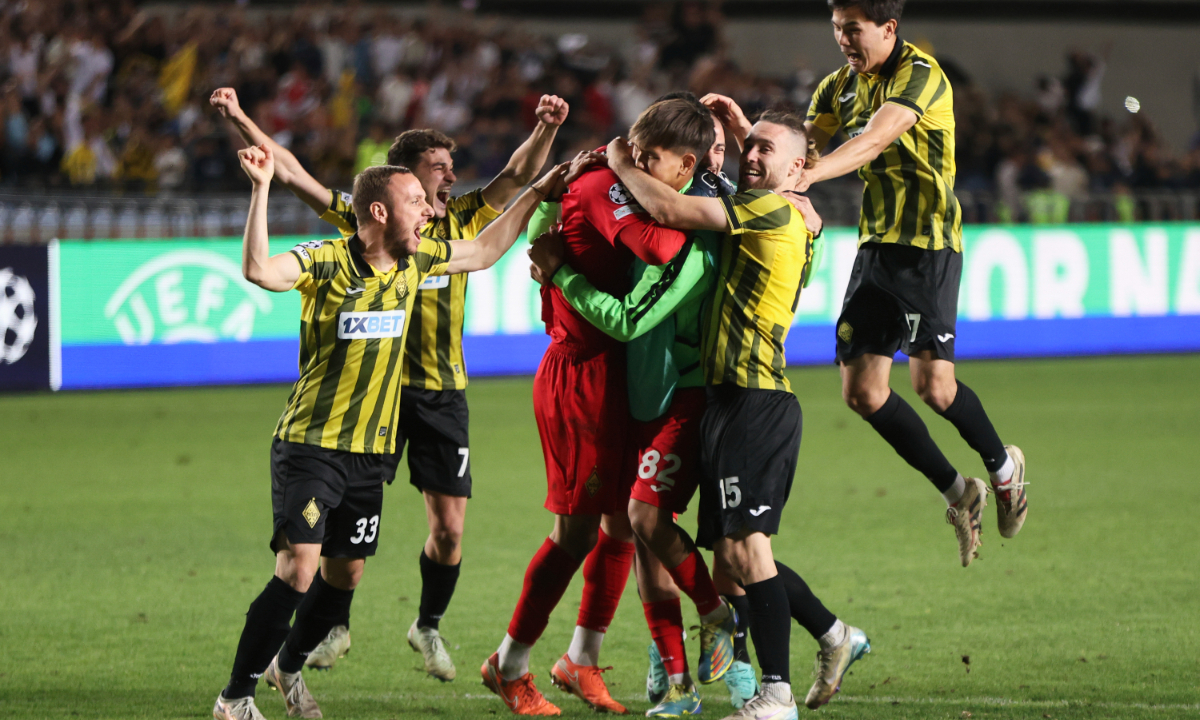 Kairat players celebrate after winning the European Champions League playoff second leg match in Almaty, Kazakhstan, on August 26, 2025. Photo: VCG