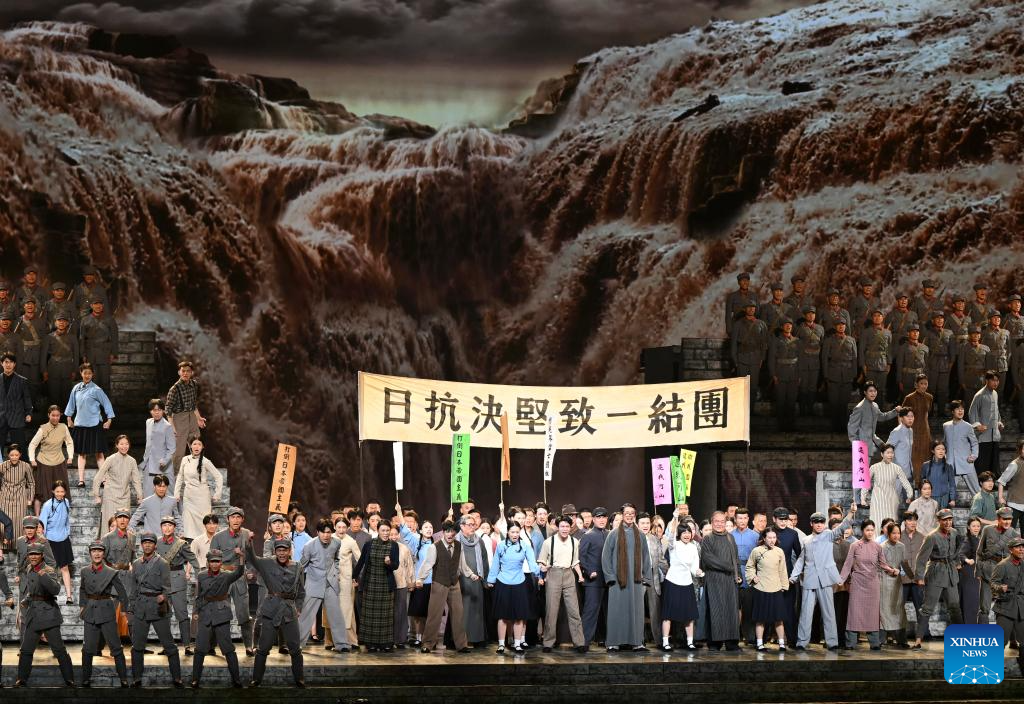 A grand cultural gala with the theme of Justice Prevails is staged to commemorate the 80th anniversary of the victory of the Chinese People's War of Resistance against Japanese Aggression and the World Anti-Fascist War at the Great Hall of the People in Beijing, capital of China, Sept. 3, 2025. (Xinhua/Yan Yan)