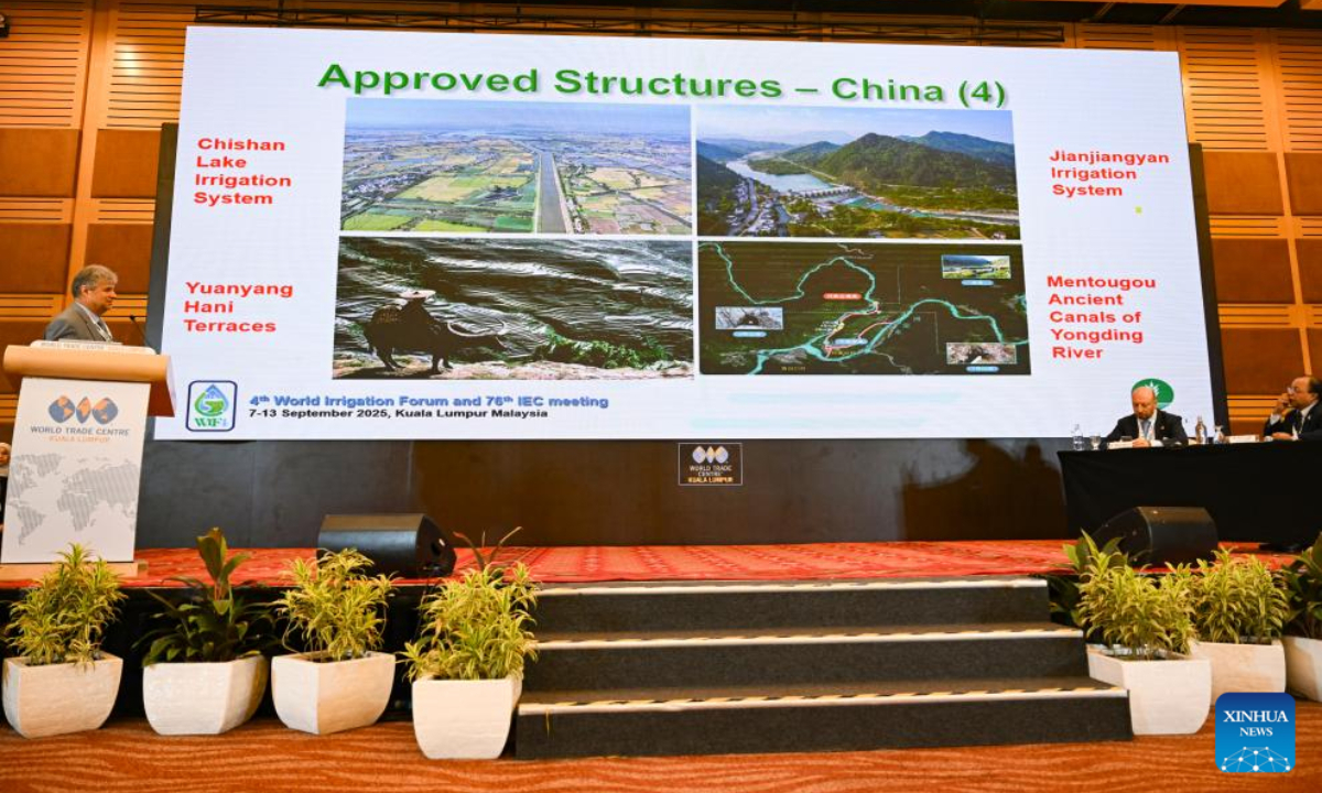 This photo taken on Sept. 10, 2025 shows a scene during the 76th International Executive Council Meeting of the International Commission on Irrigation & Drainage (ICID) in Kuala Lumpur, Malaysia. Four Chinese sites have been added to the World Heritage Irrigation Structures (WHIS) list, according to the Ministry of Water Resources.
The four Chinese sites, namely Chishan Lake Irrigation System, Yuanyang Hani Terraces, Jianjiangyan Irrigation System, and Mentougou Ancient Canals of Yongding River, were selected to join a new batch of sites added to the WHIS register during the ongoing 76th International Executive Council Meeting of the International Commission on Irrigation & Drainage (ICID), according to the ministry. The meeting took place in Kuala Lumpur, Malaysia.
The new additions bring the total number of Chinese sites on the WHIS register to 42, according to the ministry. (Xinhua/Cheng Yiheng)