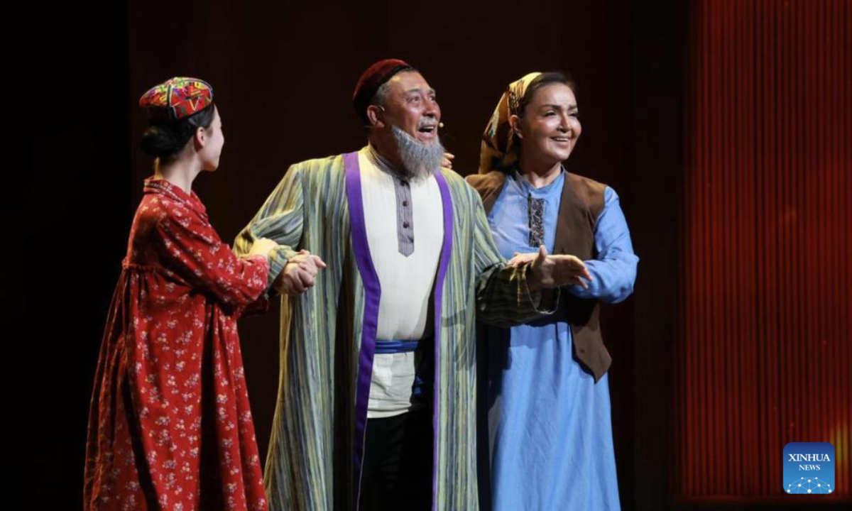 A gala entitled Beautiful Xinjiang is held to mark the 70th founding anniversary of Xinjiang Uygur Autonomous Region in Urumqi, the regional capital, Sept. 24, 2025. (Xinhua/Shen Hong)