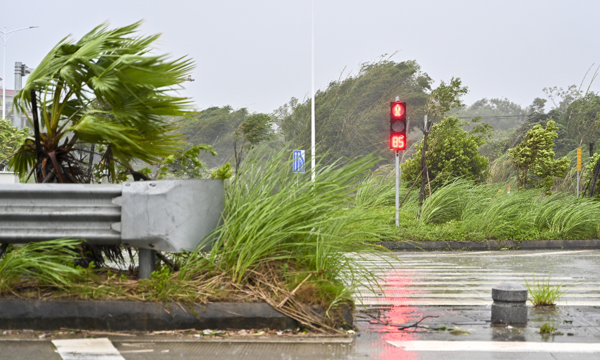Wind and rainstorms howl across Yangxi county in South China's Guangdong Province on September 24, 2025, after Typhoon Ragasa, the 18th typhoon of 2025, made landfall in the province, with maximum wind speeds near its center reaching 40 meters per second. Photo: IC