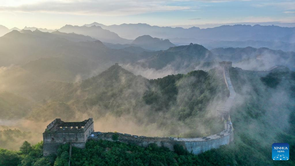 An aerial drone photo taken on Aug. 25, 2025 shows a view of the Jinshanling section of the Great Wall in Luanping County of Chengde, north China's Hebei Province. (Photo by Zhou Wanping/Xinhua)