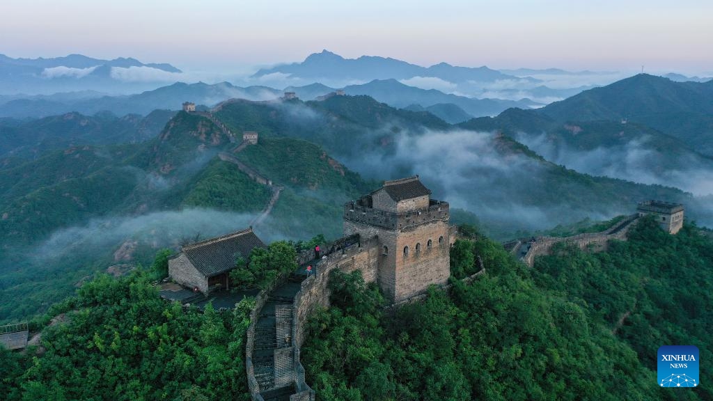 An aerial drone photo taken on Aug. 25, 2025 shows a view of the Jinshanling section of the Great Wall in Luanping County of Chengde, north China's Hebei Province. (Photo by Zhou Wanping/Xinhua)