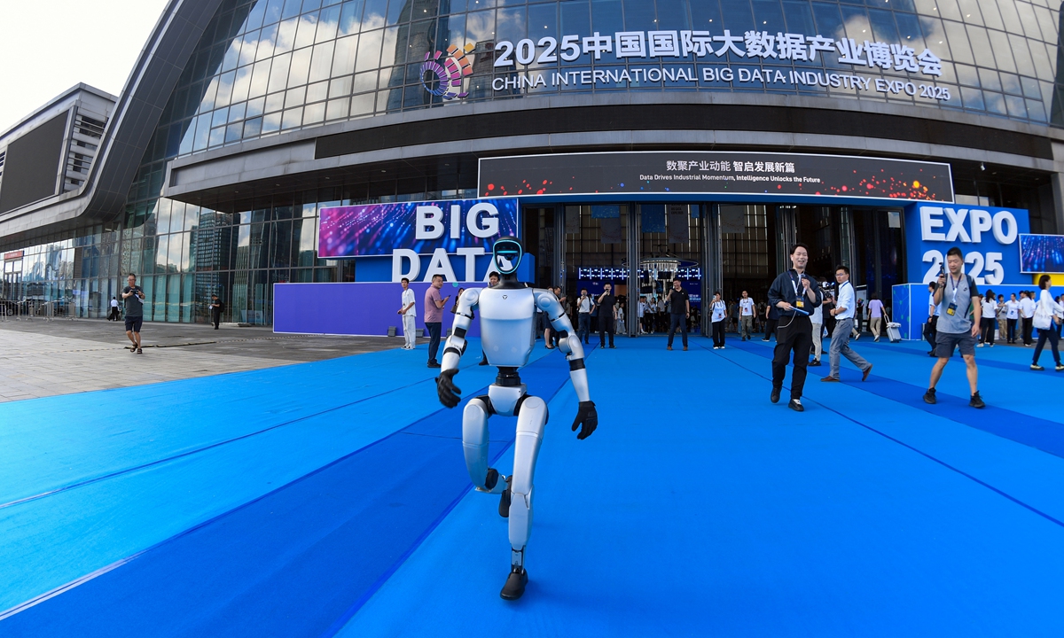 A humanoid robot makes an appearance at the 2025 China International Big Data Industry Expo that opened in Guizhou, Southwest China's Guizhou Province on August 28, 2025. Photo: VCG