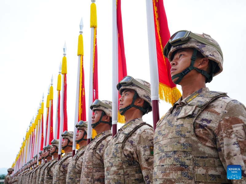 Participants take part in a training for the upcoming V-Day military parade in Beijing, capital of China, Aug. 20, 2025. Participants are busy preparing for the upcoming V-Day military parade scheduled on Sept. 3 in Tian'anmen Square to mark the 80th anniversary of the victory in the Chinese People's War of Resistance Against Japanese Aggression and the World Anti-Fascist War. (Photo by Kong Lingyang/Xinhua)