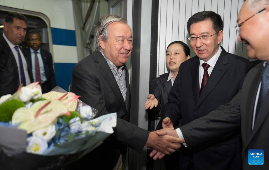 UN Secretary-General Antonio Guterres arrives for the Shanghai Cooperation Organization (SCO) Summit 2025 in Beijing, capital of China, Aug. 30, 2025. (Xinhua/Cai Yang)