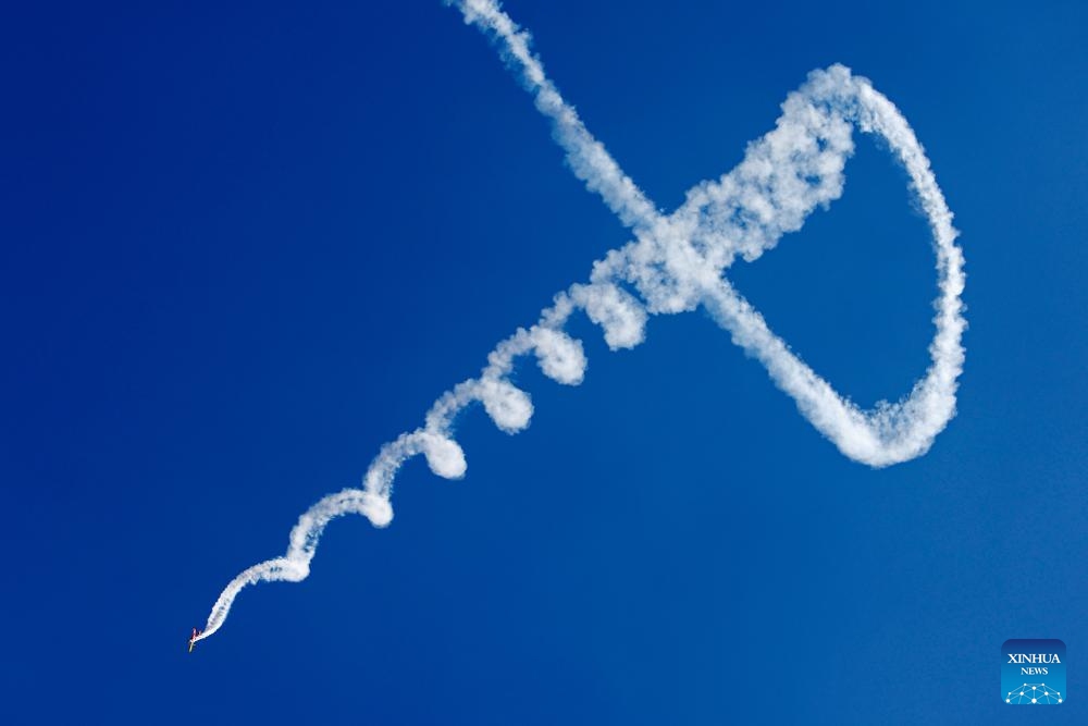 Lithuanian pilot Jurgis Kairys performs on Sukhoi SU-31 airplane during the Bucharest International Air Show 2025 (BIAS), held at Baneasa airfield in Bucharest, Romania, Aug. 30, 2025. Over 100 civil and military aircraft, as well as over 200 pilots and paratroopers participate in the 15th edition of BIAS, Romania's largest air show. (Photo: Xinhua)