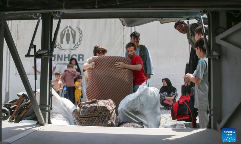 Newly arrived Afghan refugees settle in a temporary camp in Kabul, Afghanistan, Aug. 30, 2025. A total of 2,844 Afghan refugee families, totaling 13,662 individuals, returned to Afghanistan from Iran and Pakistan on Thursday, Afghanistan's High Commission for Addressing Returnees Problems announced Friday. (Photo: Xinhua)