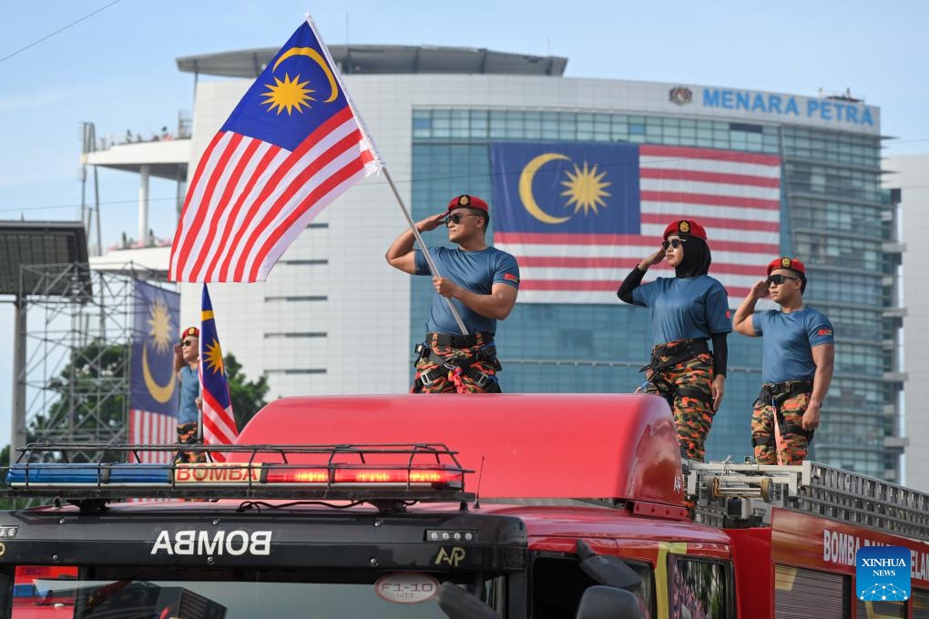 Firefighters attend a celebration event marking Malaysia's 68th anniversary of independence in Putrajaya, Malaysia, Aug. 31, 2025. Malaysia celebrated its 68th anniversary of independence on Sunday. (Photo: Xinhua)