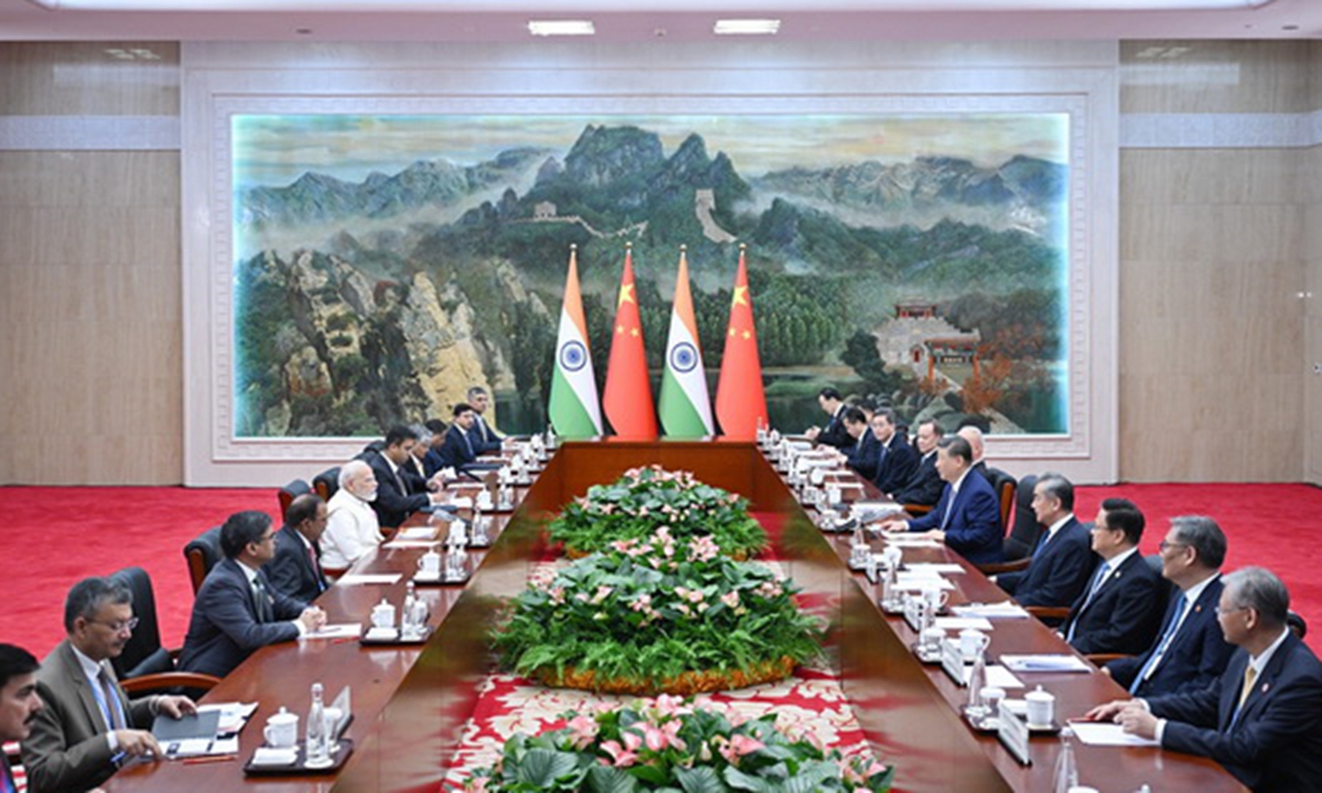 Chinese President Xi Jinping meets with Indian Prime Minister Narendra Modi in Tianjin on August 31, 2025. Modi is in China to attend the Shanghai Cooperation Organization (SCO) Summit 2025. Photo: Chinese Foreign Ministry