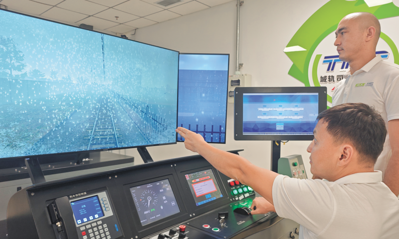 A Kazakh train driver receives rail driving technology training organized by the Tianjin Rail Transit Group in Tianjin, in August. Photo: Courtesy of the Tianjin Rail Transit Group