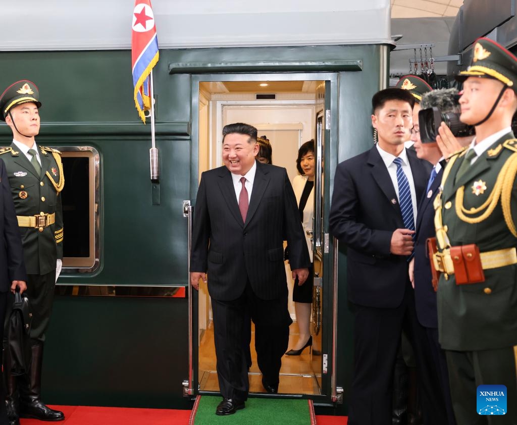 Kim Jong Un, general secretary of the Workers' Party of Korea and president of the State Affairs of the Democratic People's Republic of Korea (DPRK), arrives in Beijing, capital of China, Sept. 2, 2025, for the commemorations marking the 80th anniversary of the victory in the Chinese People's War of Resistance against Japanese Aggression and the World Anti-Fascist War. (Xinhua/Pang Xinglei)