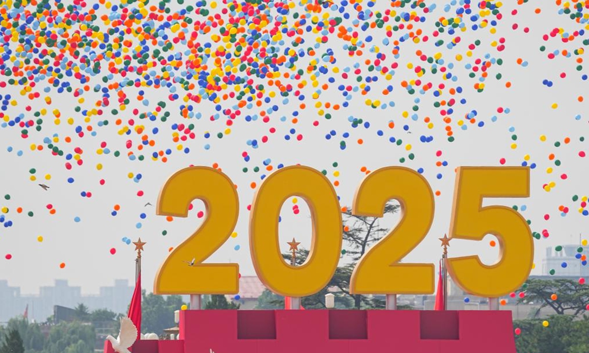 Balloons are released into the sky over Tian'anmen Square in Beijing, capital of China, Sept. 3, 2025. China on Wednesday held a grand gathering to commemorate the 80th anniversary of the victory in the Chinese People's War of Resistance against Japanese Aggression and the World Anti-Fascist War. (Xinhua/Xing Guangli)