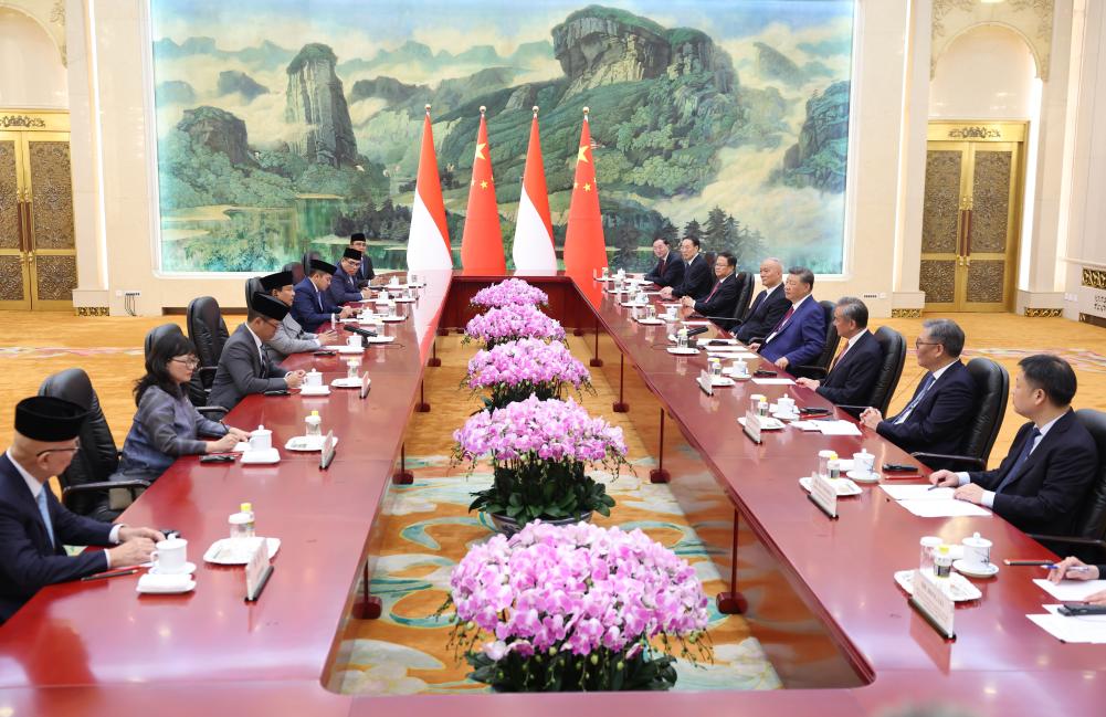 Chinese President Xi Jinping meets with Indonesian President Prabowo Subianto at the Great Hall of the People in Beijing, capital of China, Sept. 3, 2025. Prabowo is on a special trip to China to attend the commemorations marking the 80th anniversary of the victory in the Chinese People's War of Resistance against Japanese Aggression and the World Anti-Fascist War. (Xinhua/Li Xiang)