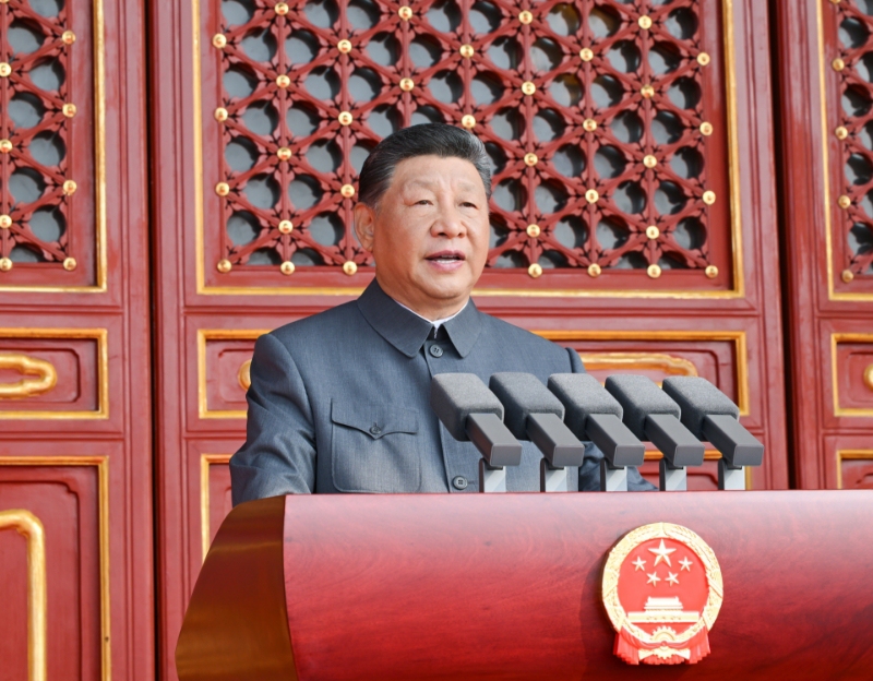 Chinese President Xi Jinping, also general secretary of the Communist Party of China Central Committee and chairman of the Central Military Commission, delivers an important speech during a grand gathering to commemorate the 80th anniversary of the victory in the Chinese People's War of Resistance against Japanese Aggression and the World Anti-Fascist War in Beijing on September 3, 2025. Photo: Xinhua 