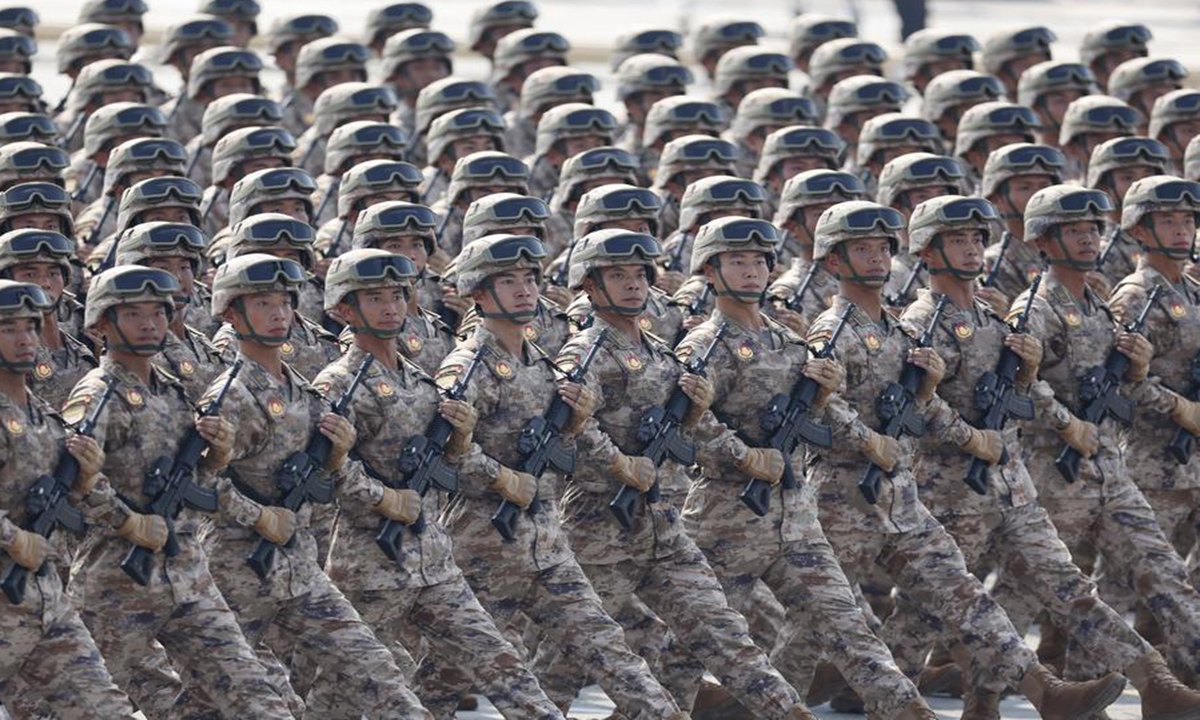 The formation of the People's Liberation Army's Cyberspace Force marches through Tian'anmen Square during a military parade in Beijing on September 3, 2025. Photo: Xinhua