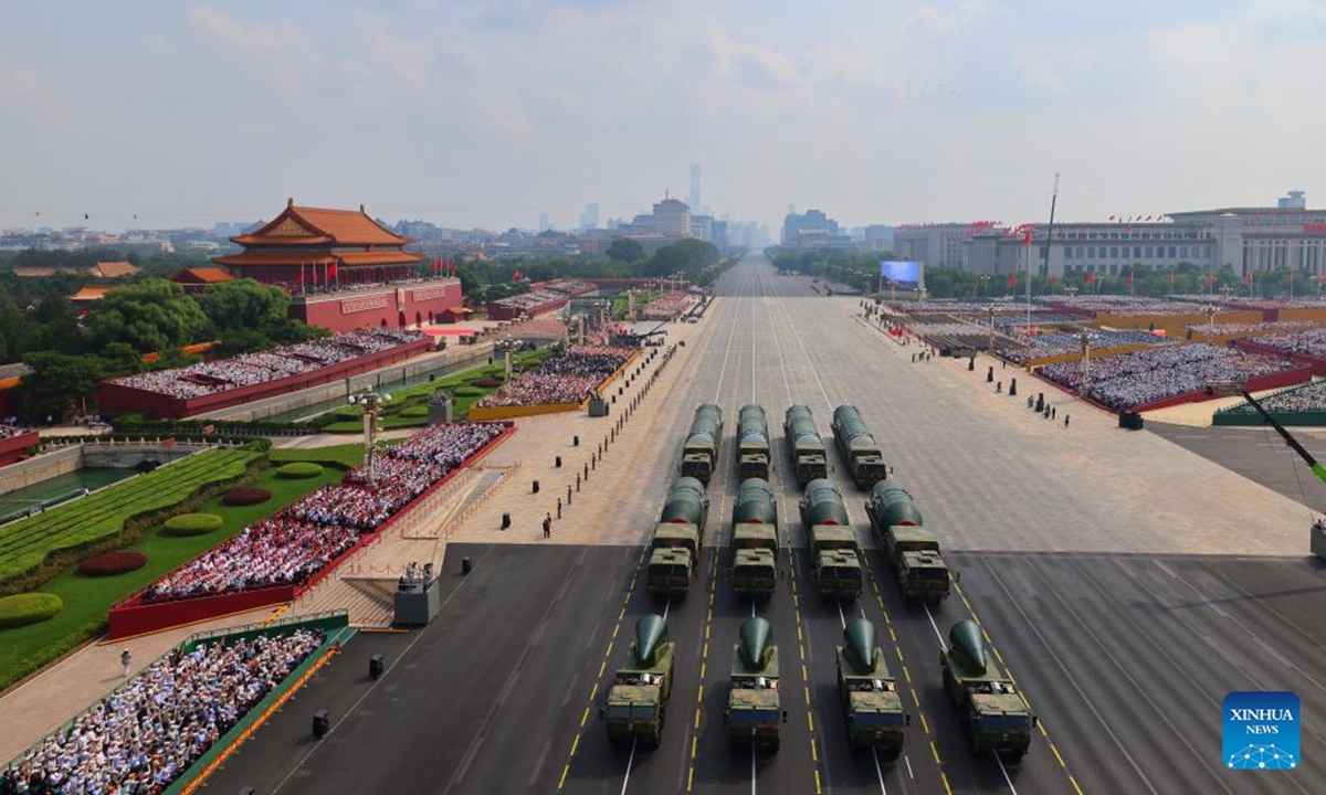 The nuclear missile formation attends a parade in Beijing, capital of China, Sept. 3, 2025. China on Wednesday held a grand gathering to commemorate the 80th anniversary of the victory in the Chinese People's War of Resistance against Japanese Aggression and the World Anti-Fascist War. (Xinhua/Liu Xu)