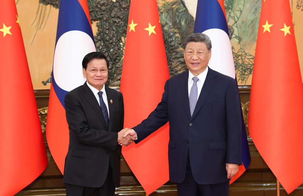 Xi Jinping, general secretary of the Communist Party of China Central Committee and Chinese president, meets with Thongloun Sisoulith, general secretary of the Lao People's Revolutionary Party Central Committee and Lao president, at the Great Hall of the People in Beijing, capital of China, Sept. 4, 2025. Thongloun is in China for the Shanghai Cooperation Organization Summit 2025, commemorations marking the 80th anniversary of the victory in the Chinese People's War of Resistance against Japanese Aggression and the World Anti-Fascist War, and a working visit. (Xinhua/Huang Jingwen)