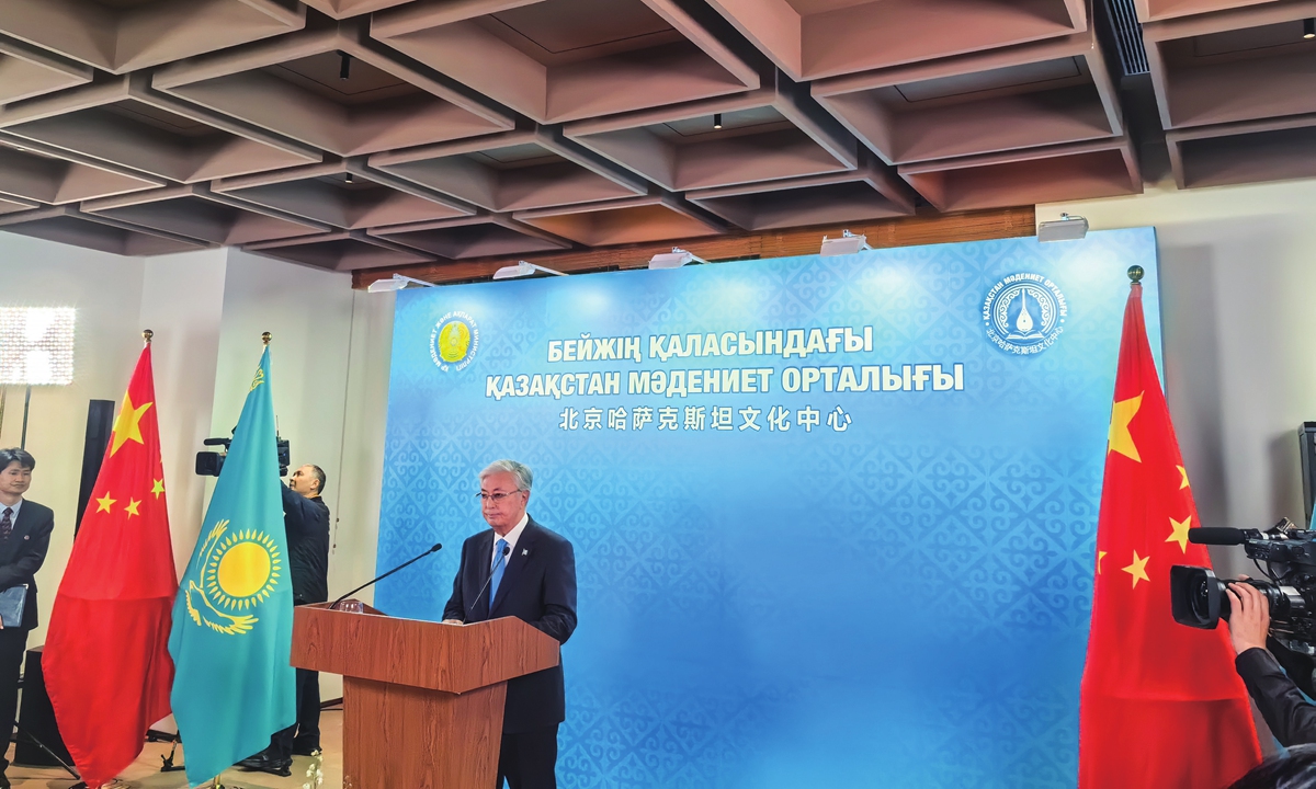 President of Kazakhstan Kassym-Jomart Tokayev gives his speech at the opening ceremony of the Kazakh Culture Center in Beijing, on September 2, 2025. Photo: Dong Feng/GT