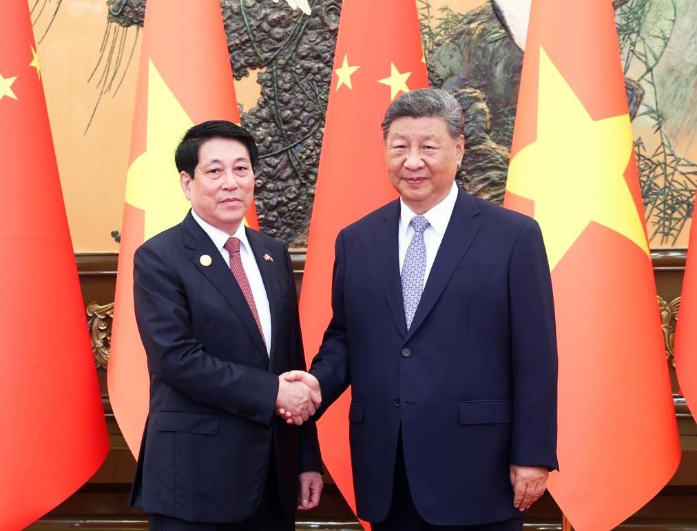 Chinese President Xi Jinping meets with Vietnamese President Luong Cuong at the Great Hall of the People in Beijing, capital of China, Sept. 4, 2025. Luong Cuong is in China to attend commemorations marking the 80th anniversary of the victory in the Chinese People's War of Resistance against Japanese Aggression and the World Anti-Fascist War. (Xinhua/Liu Weibing)