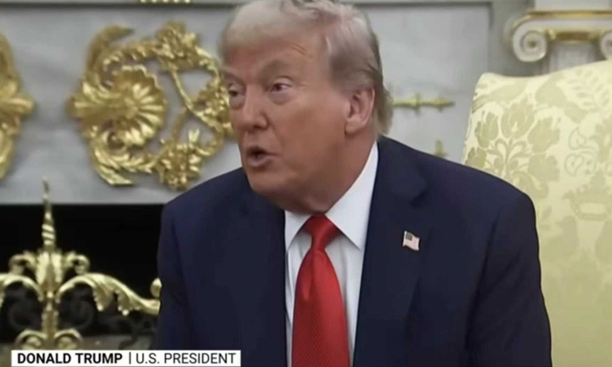 US President Donald Trump talks about China's V-day celebrations. Photo: Sky News screenshot