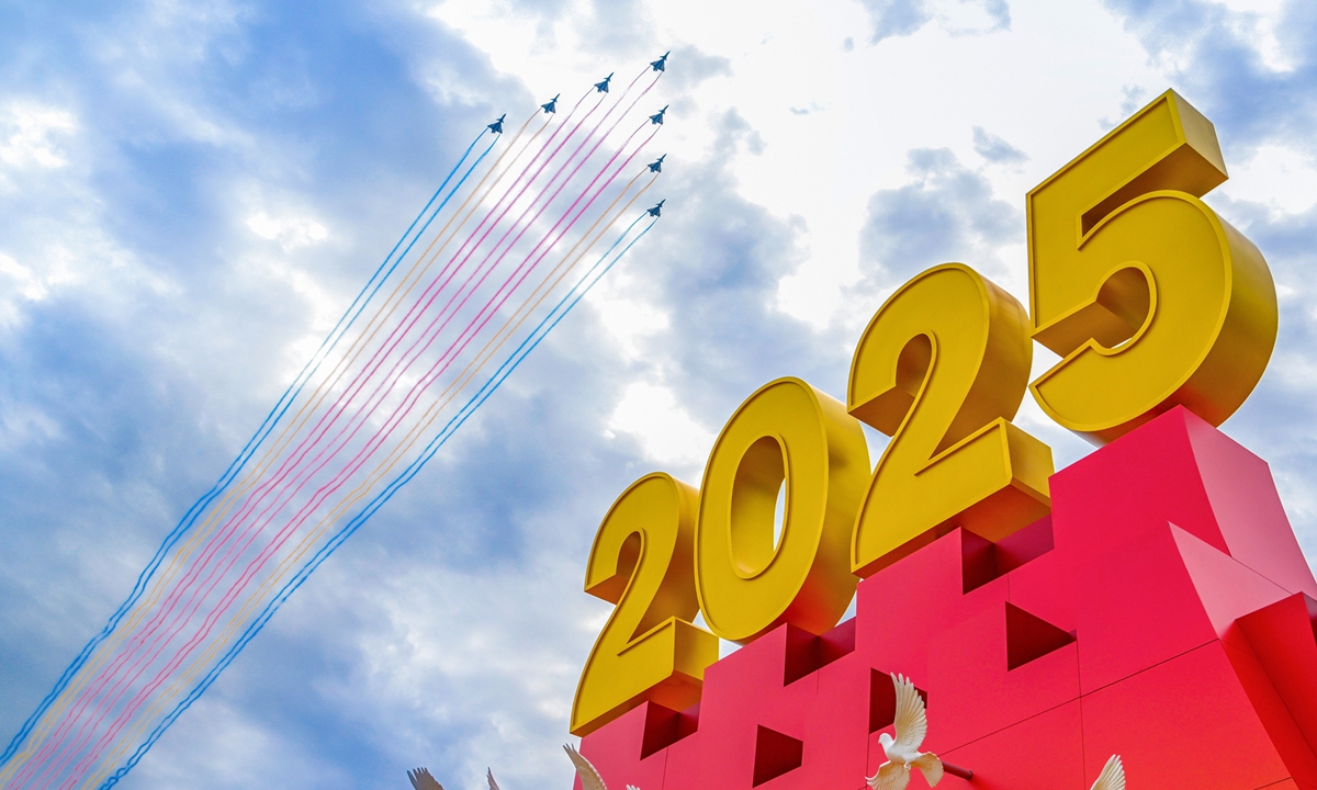 China holds a massive V-Day parade at Tiananmen Square in Beijing, with aerial formations flying over the anniversary platform displaying the year 