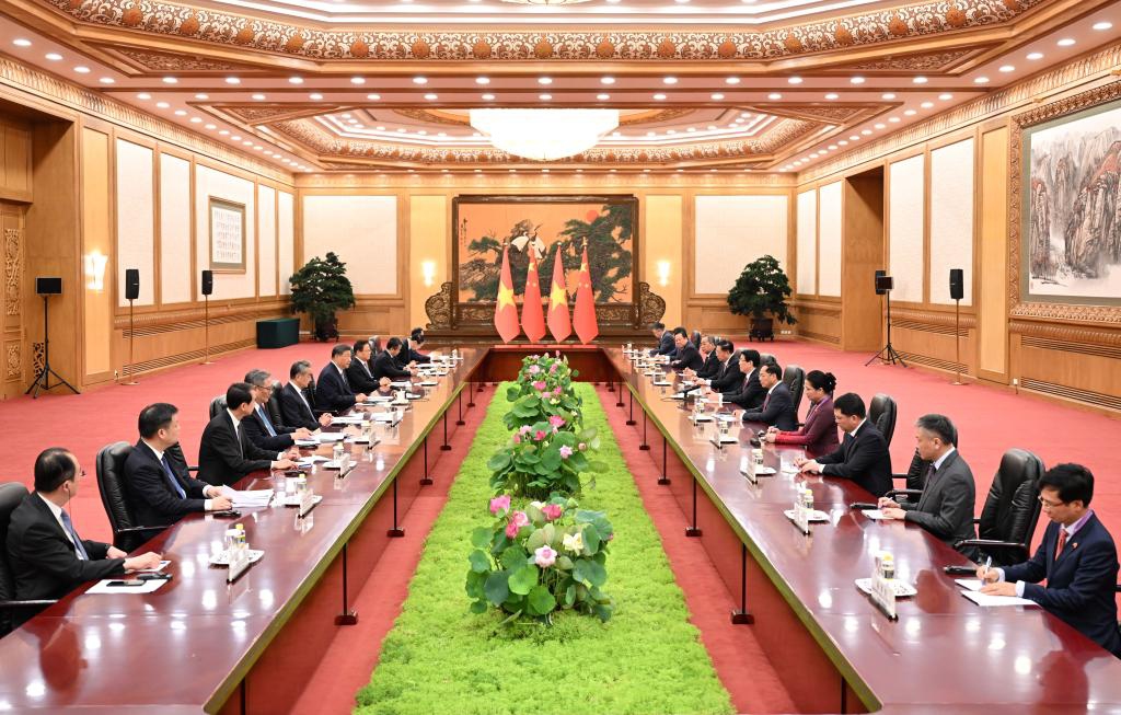 Chinese President Xi Jinping meets with Vietnamese President Luong Cuong at the Great Hall of the People in Beijing, capital of China, Sept. 4, 2025. Luong Cuong is in China to attend commemorations marking the 80th anniversary of the victory in the Chinese People's War of Resistance against Japanese Aggression and the World Anti-Fascist War. (Xinhua/Li Xiang)