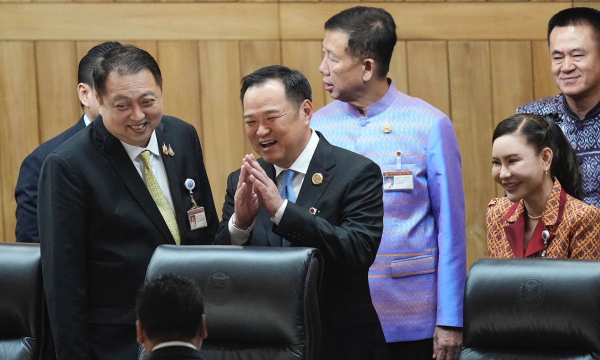 Anutin Charnvirakul, leader of the Bhumjaithai Party, arrives at the parliament in Bangkok, Thailand, on September 5, 2025. Anutin was elected as the new Thai prime minister. Photo: VCG