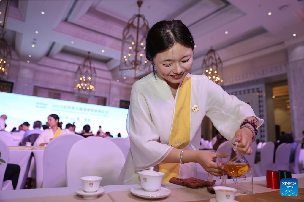A tea specialist serves tea at an event during the 2025 Global South Media and Think Tank Forum in Kunming, southwest China's Yunnan Province, Sept. 6, 2025. (Photo: Xinhua)