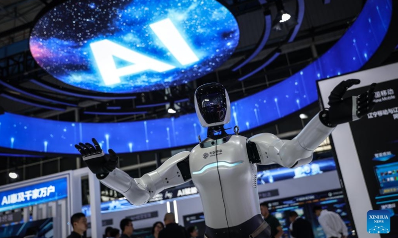 A robot is displayed at the exhibition area of the 2025 Global Industrial Internet Conference in Shenyang, northeast China's Liaoning Province, Sept. 6, 2025. Themed Digital New Chapter, Intelligent New Quality, the 2025 Global Industrial Internet Conference kicked off here on Saturday and will last till Sept. 8. (Photo: Xinhua)
